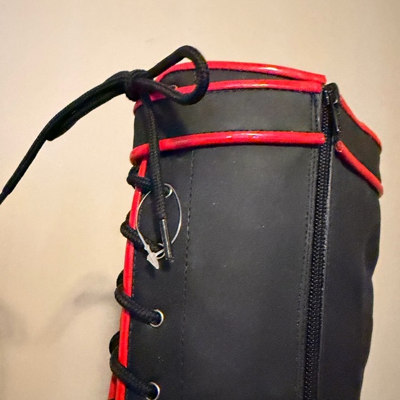 Black and Red Lace-Up & Zippered Platform Knee-High Boots - Picture 5 of 6